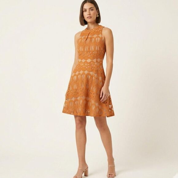 love, Fire Dresses & Skirts - Love Fire Rust  Orange Lace Overlay Mini Dress Sleeveless Boho Romantic Party